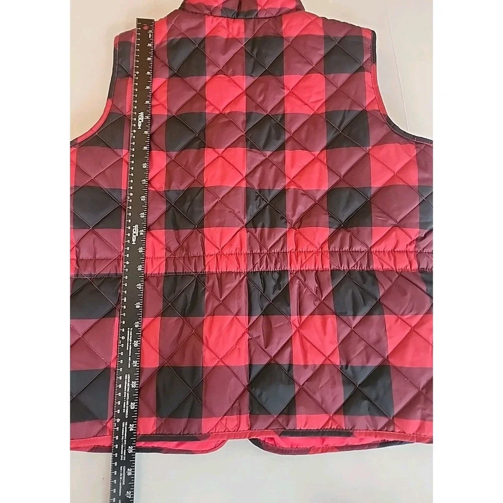 St Johns Bay Womens Quilted Puffer Vest XXL Red Black Buffalo Plaid Preppy Trad - Picture 8 of 13